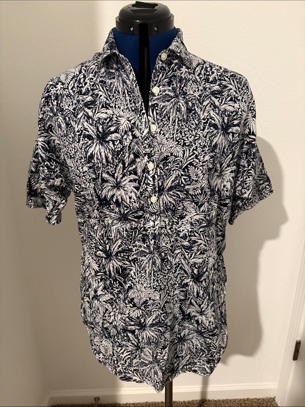 Columbia PFG, Navy and White Tropical Print Button-Down Shirt
